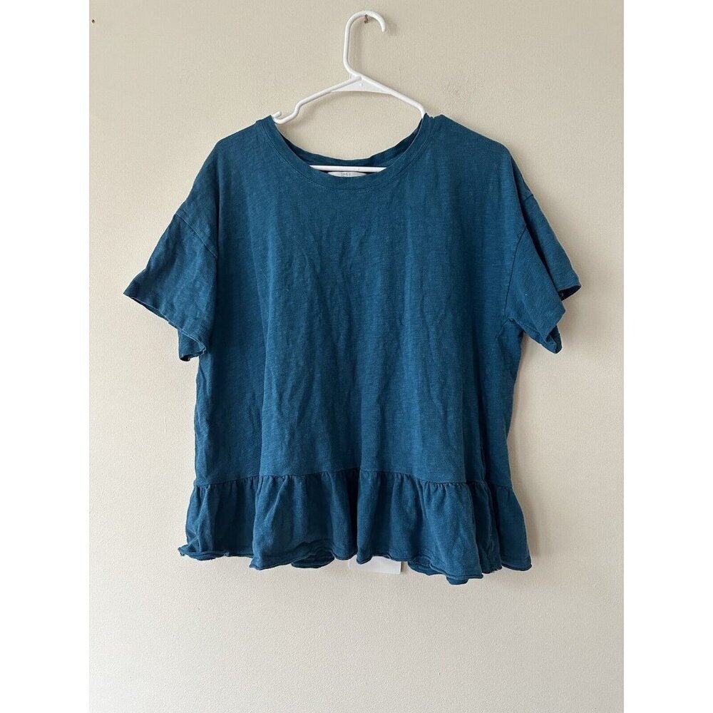 Women's Time And Tru Short Sleeve Washed Peplum Top Blue Raw Edge Hem Xxl Sz 20